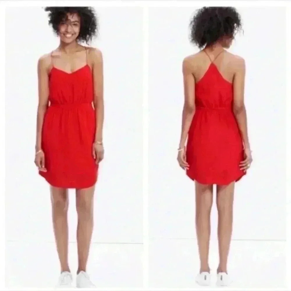 Madewell true red silk starview cami dress in size 00
